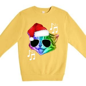 Funny Colorful Rainbow Dj Music Kitty Cat Santa Christmas Gift Premium Crewneck Sweatshirt