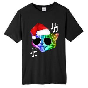 Funny Colorful Rainbow Dj Music Kitty Cat Santa Christmas Gift Tall Fusion ChromaSoft Performance T-Shirt