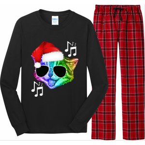 Funny Colorful Rainbow Dj Music Kitty Cat Santa Christmas Gift Long Sleeve Pajama Set