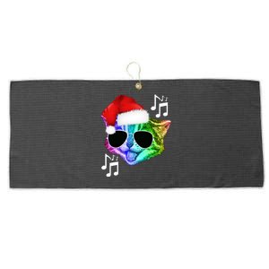 Funny Colorful Rainbow Dj Music Kitty Cat Santa Christmas Gift Large Microfiber Waffle Golf Towel