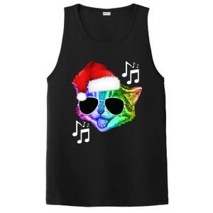 Funny Colorful Rainbow Dj Music Kitty Cat Santa Christmas Gift PosiCharge Competitor Tank