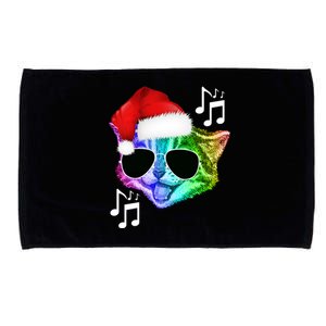 Funny Colorful Rainbow Dj Music Kitty Cat Santa Christmas Gift Microfiber Hand Towel