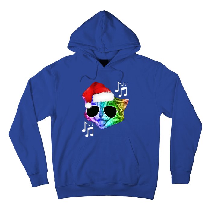 Funny Colorful Rainbow Dj Music Kitty Cat Santa Christmas Gift Hoodie