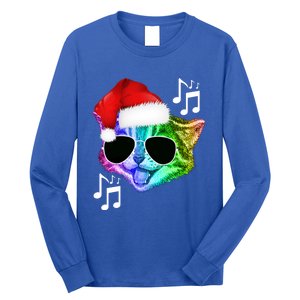 Funny Colorful Rainbow Dj Music Kitty Cat Santa Christmas Gift Long Sleeve Shirt