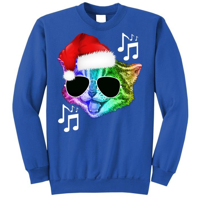 Funny Colorful Rainbow Dj Music Kitty Cat Santa Christmas Gift Sweatshirt