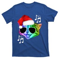 Funny Colorful Rainbow Dj Music Kitty Cat Santa Christmas Gift T-Shirt