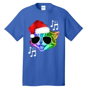 Funny Colorful Rainbow Dj Music Kitty Cat Santa Christmas Gift Tall T-Shirt