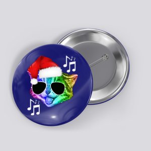 Funny Colorful Rainbow Dj Music Kitty Cat Santa Christmas Gift Button