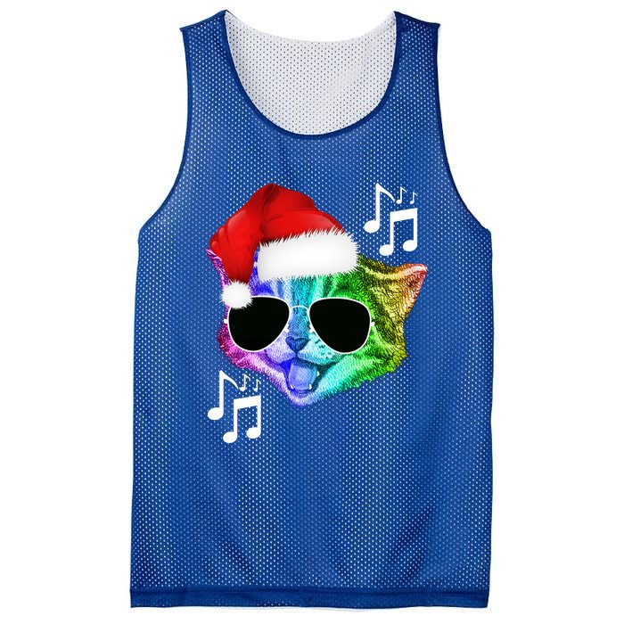 Funny Colorful Rainbow Dj Music Kitty Cat Santa Christmas Gift Mesh Reversible Basketball Jersey Tank