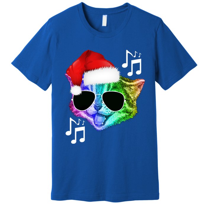 Funny Colorful Rainbow Dj Music Kitty Cat Santa Christmas Gift Premium T-Shirt