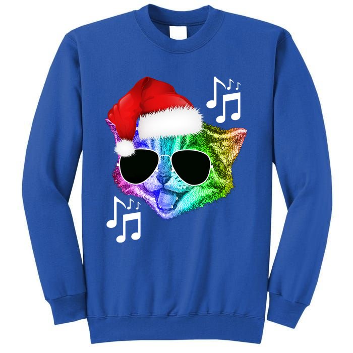 Funny Colorful Rainbow Dj Music Kitty Cat Santa Christmas Gift Tall Sweatshirt