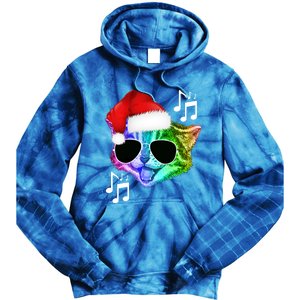 Funny Colorful Rainbow Dj Music Kitty Cat Santa Christmas Gift Tie Dye Hoodie