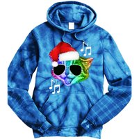 Funny Colorful Rainbow Dj Music Kitty Cat Santa Christmas Gift Tie Dye Hoodie