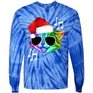 Funny Colorful Rainbow Dj Music Kitty Cat Santa Christmas Gift Tie-Dye Long Sleeve Shirt