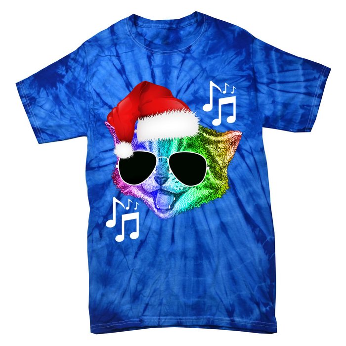 Funny Colorful Rainbow Dj Music Kitty Cat Santa Christmas Gift Tie-Dye T-Shirt