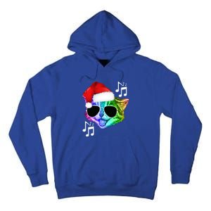 Funny Colorful Rainbow Dj Music Kitty Cat Santa Christmas Gift Tall Hoodie