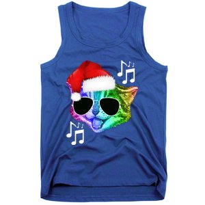 Funny Colorful Rainbow Dj Music Kitty Cat Santa Christmas Gift Tank Top