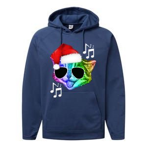 Funny Colorful Rainbow Dj Music Kitty Cat Santa Christmas Gift Performance Fleece Hoodie