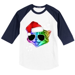 Funny Colorful Rainbow Dj Music Kitty Cat Santa Christmas Gift Baseball Sleeve Shirt