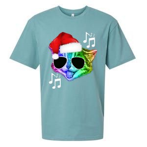 Funny Colorful Rainbow Dj Music Kitty Cat Santa Christmas Gift Sueded Cloud Jersey T-Shirt