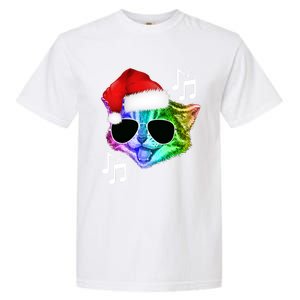 Funny Colorful Rainbow Dj Music Kitty Cat Santa Christmas Gift Garment-Dyed Heavyweight T-Shirt