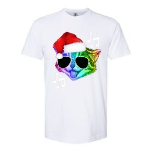 Funny Colorful Rainbow Dj Music Kitty Cat Santa Christmas Gift Softstyle CVC T-Shirt