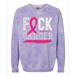 Fuck Cancer Retro Distressed Breast Cancer Awareness Month Colorblast Crewneck Sweatshirt