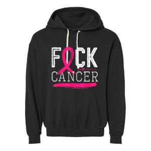 Fuck Cancer Retro Distressed Breast Cancer Awareness Month Garment-Dyed Fleece Hoodie