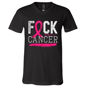 Fuck Cancer Retro Distressed Breast Cancer Awareness Month V-Neck T-Shirt