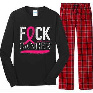 Fuck Cancer Retro Distressed Breast Cancer Awareness Month Long Sleeve Pajama Set