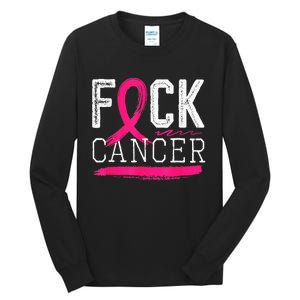 Fuck Cancer Retro Distressed Breast Cancer Awareness Month Tall Long Sleeve T-Shirt