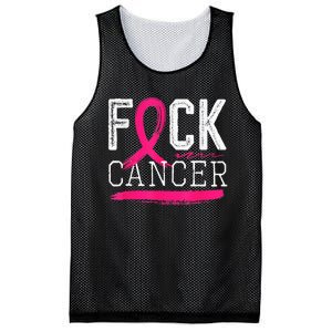 Fuck Cancer Retro Distressed Breast Cancer Awareness Month Mesh Reversible Basketball Jersey Tank