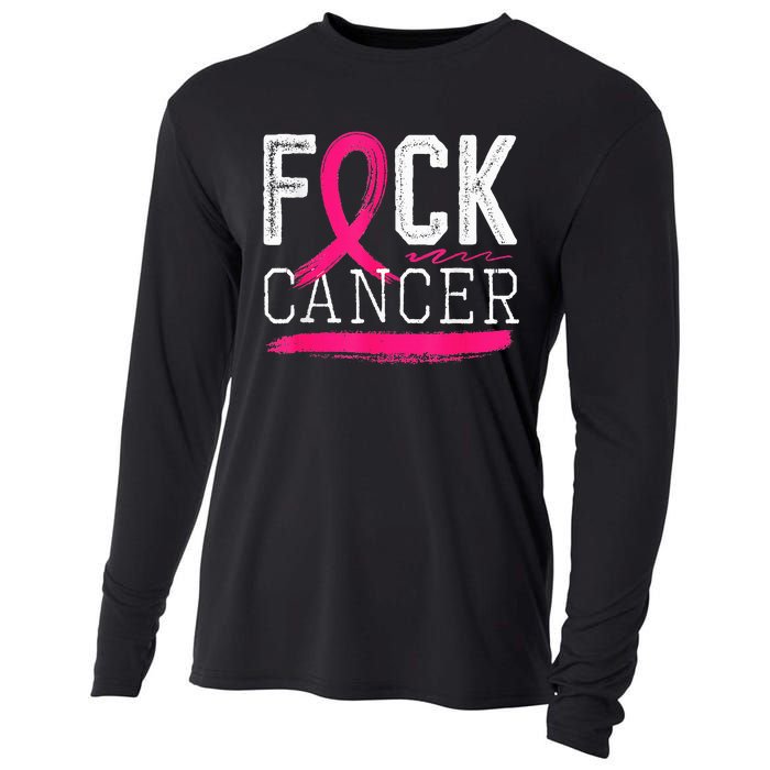 Fuck Cancer Retro Distressed Breast Cancer Awareness Month Cooling Performance Long Sleeve Crew