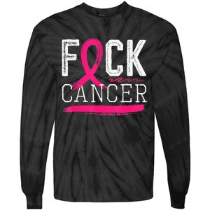 Fuck Cancer Retro Distressed Breast Cancer Awareness Month Tie-Dye Long Sleeve Shirt