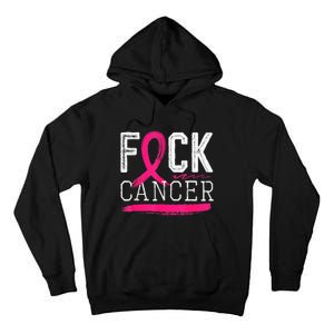 Fuck Cancer Retro Distressed Breast Cancer Awareness Month Tall Hoodie