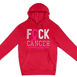 Fuck Cancer Retro Distressed Breast Cancer Awareness Month Premium Pullover Hoodie