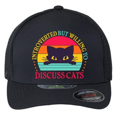 Funny Cute Retro Introverted But Willing To Discuss Cats Flexfit Unipanel Trucker Cap