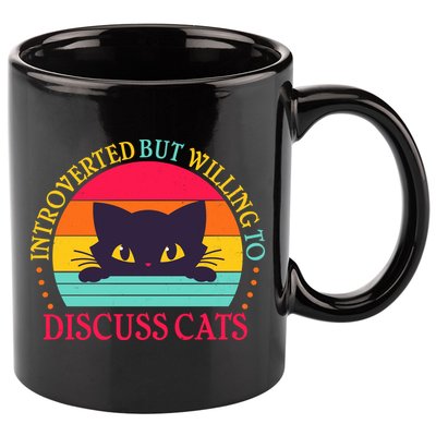 Funny Cute Retro Introverted But Willing To Discuss Cats 11oz C Handle Ceramic Mug
