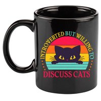 Funny Cute Retro Introverted But Willing To Discuss Cats 11oz C Handle Ceramic Mug