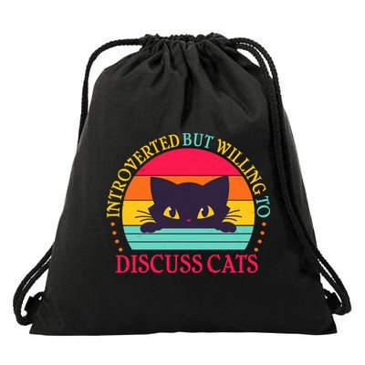 Funny Cute Retro Introverted But Willing To Discuss Cats Drawstring Bag