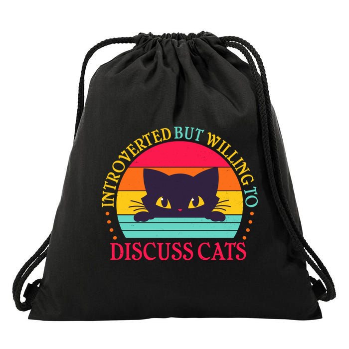 Funny Cute Retro Introverted But Willing To Discuss Cats Drawstring Bag