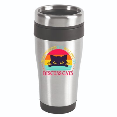 Funny Cute Retro Introverted But Willing To Discuss Cats 16oz Travel Tumbler