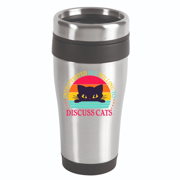 Funny Cute Retro Introverted But Willing To Discuss Cats 16oz Travel Tumbler