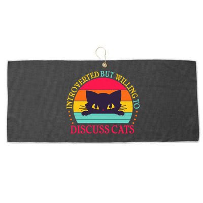 Funny Cute Retro Introverted But Willing To Discuss Cats Large Microfiber Waffle Golf Towel
