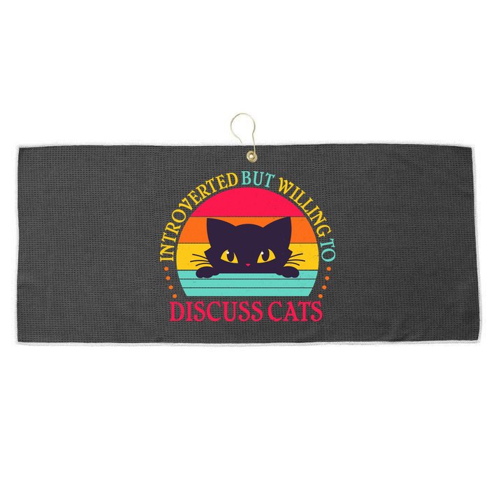 Funny Cute Retro Introverted But Willing To Discuss Cats Large Microfiber Waffle Golf Towel