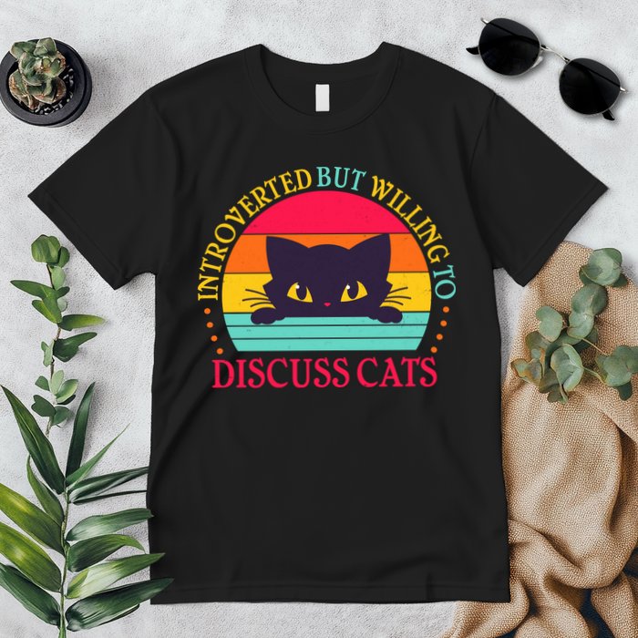 Funny Cute Retro Introverted But Willing To Discuss Cats Premium T-Shirt