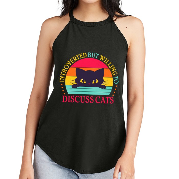 Funny Cute Retro Introverted But Willing To Discuss Cats Women's Perfect Tri Rocker Tank