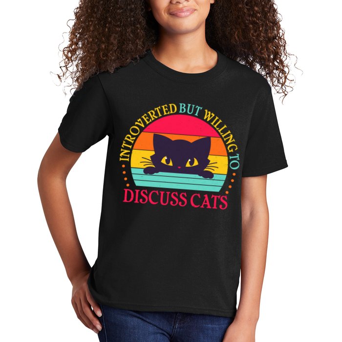 Funny Cute Retro Introverted But Willing To Discuss Cats Kids T-Shirt