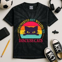 Funny Cute Retro Introverted But Willing To Discuss Cats Kids Tie-Dye T-Shirt