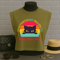 Funny Cute Retro Introverted But Willing To Discuss Cats Garment-Dyed Women's Muscle Tee